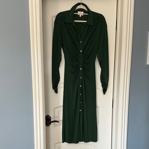 Cinq à Sept Deep Green Ruched Long Sleeve Dress